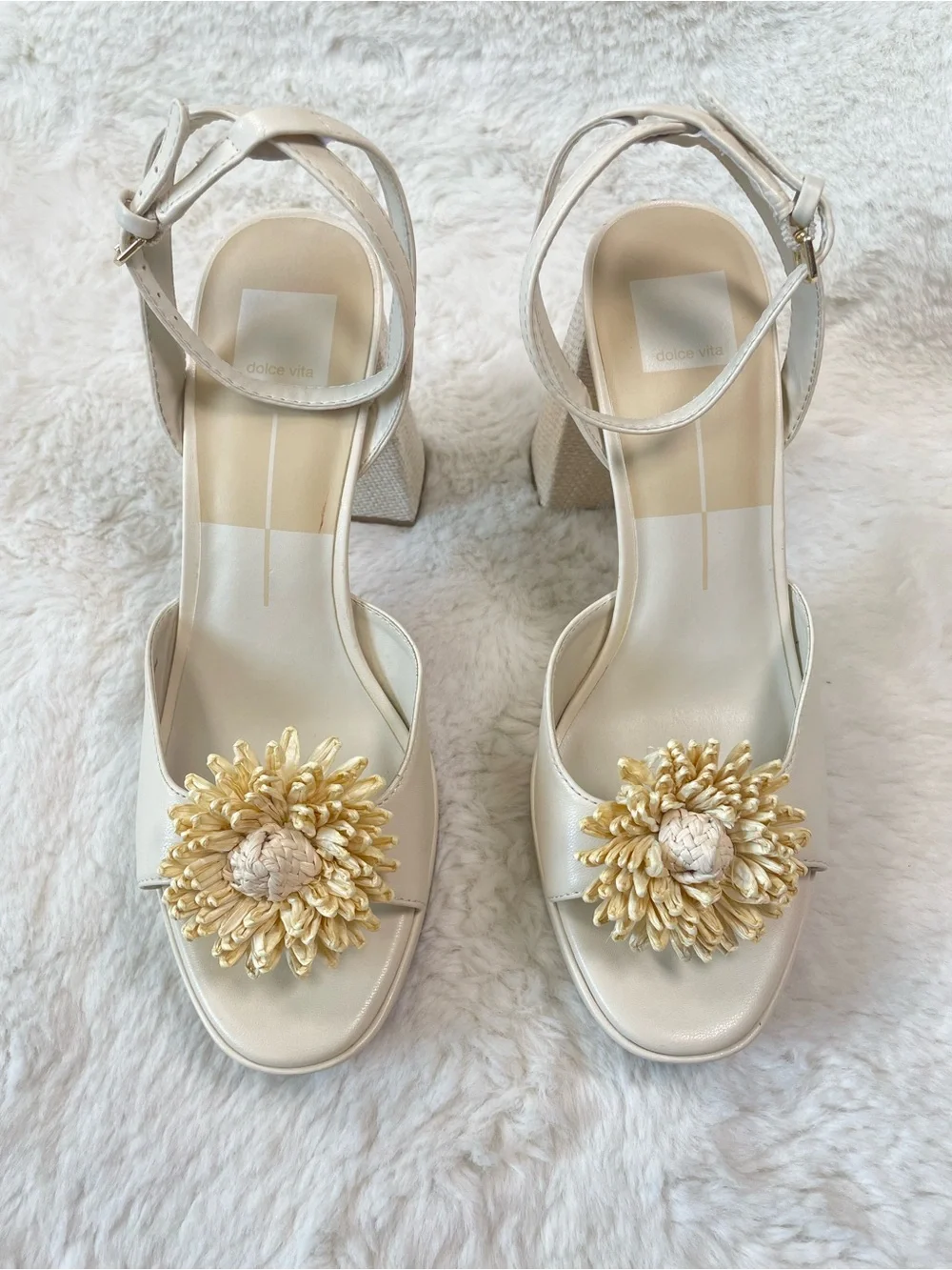 Dolce Vita Cream Platform Sandals with Floral Appliqué, Size 10